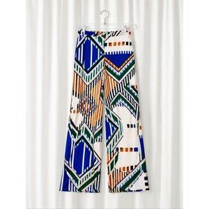 Olive Tree Jersey Knit Boho Colorblock Geometric Print Pull On Wide Leg Pants